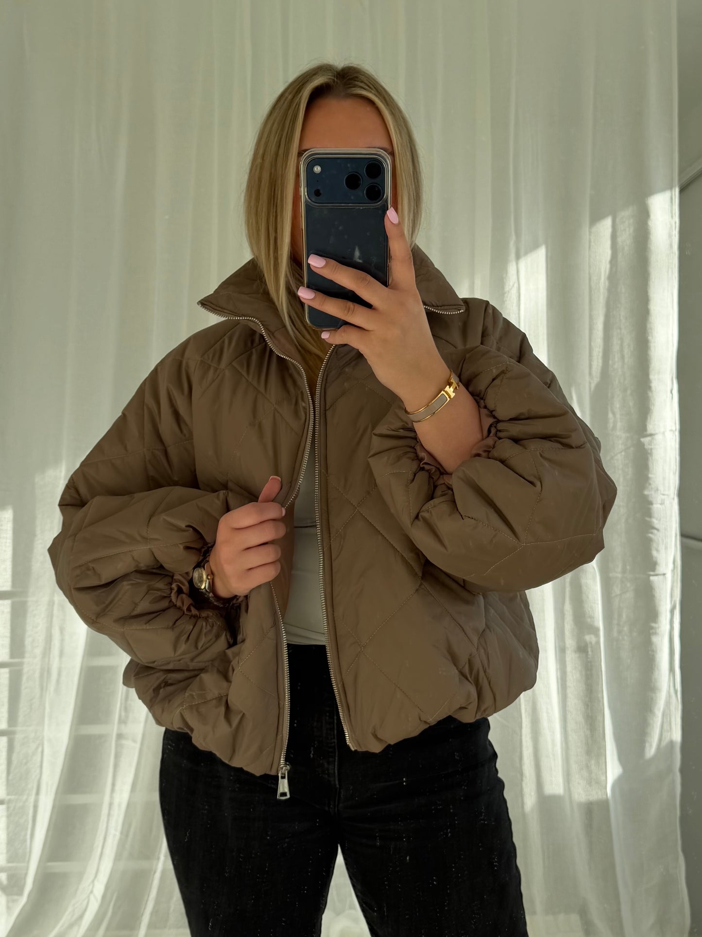 Puffer Jacke in Taupe