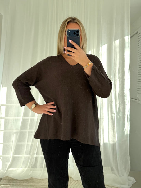 Mimi Pullover Langarm in Schokobraun