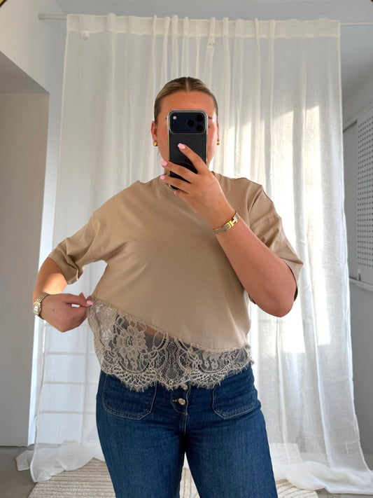 Spitzen Tshirt in Beige