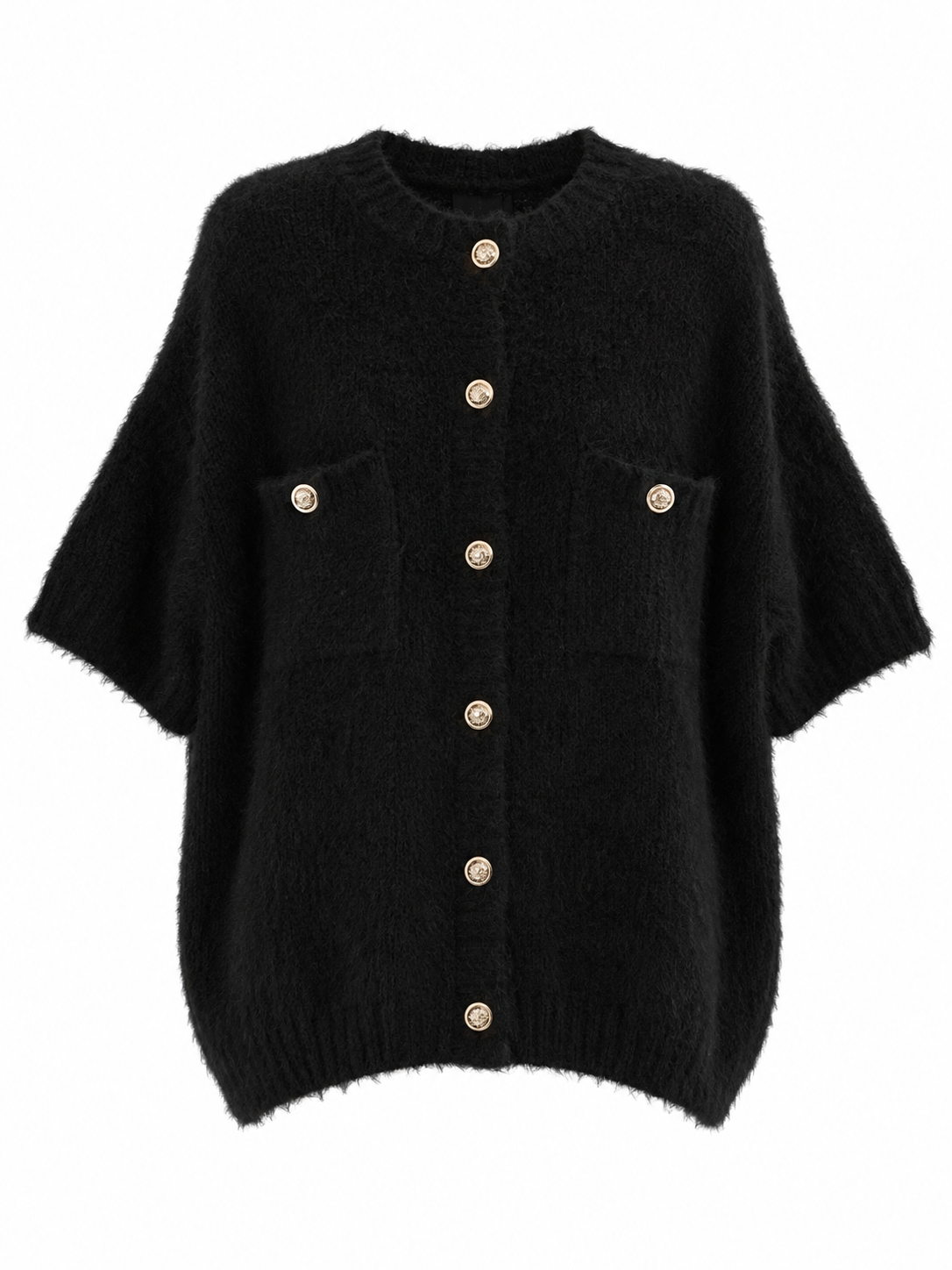 Flauschiger Cardigan mit Goldknöpfen