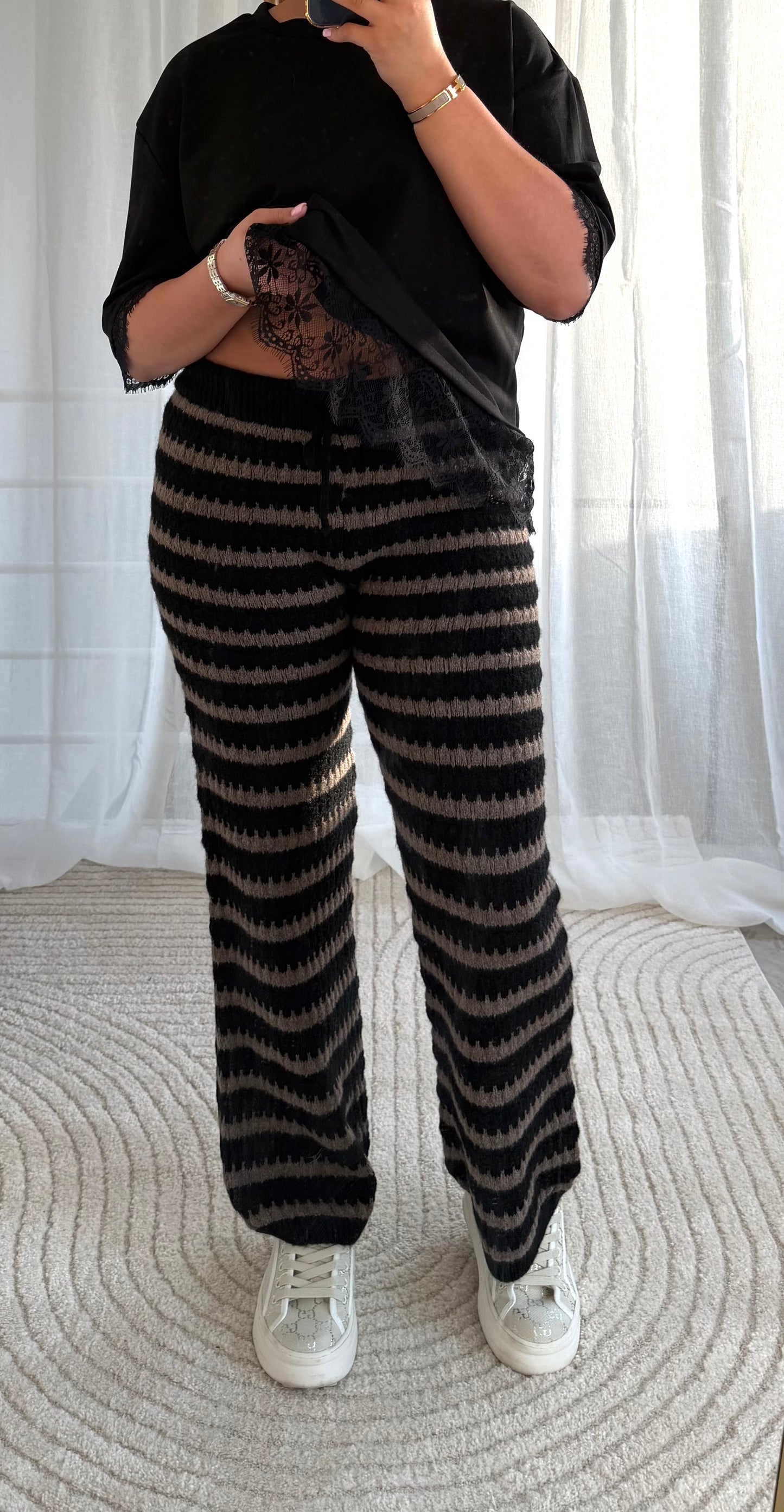 Strickhose in Schwarz Taupe