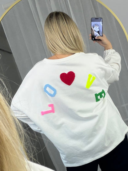 Backprint Pullover Love in Weiß