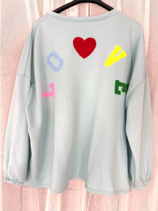Backprint Love Pullover in Blau
