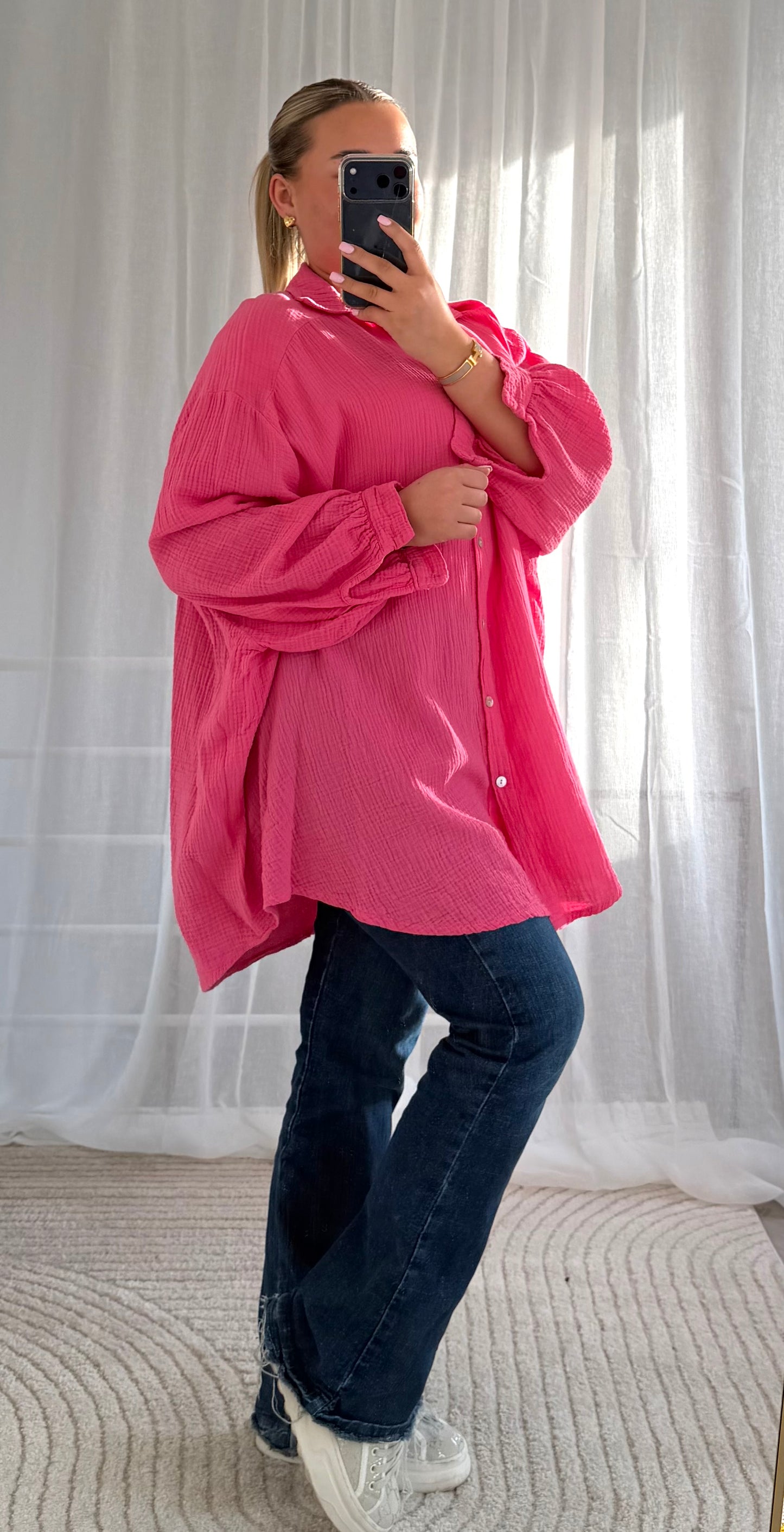 Oversized Musselin Bluse in Pink