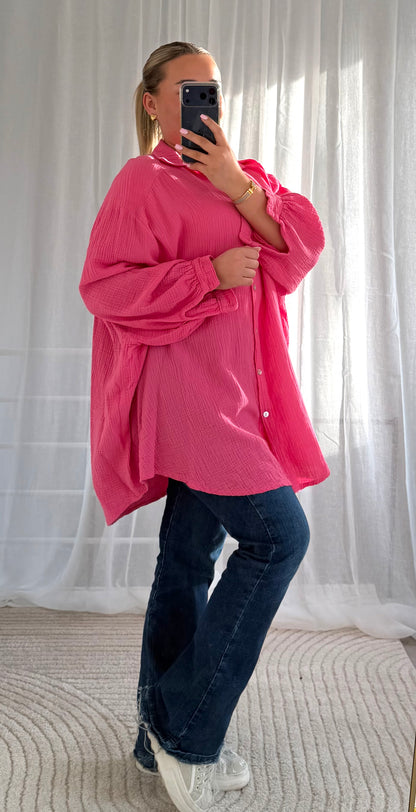 Oversized Musselin Bluse in Pink