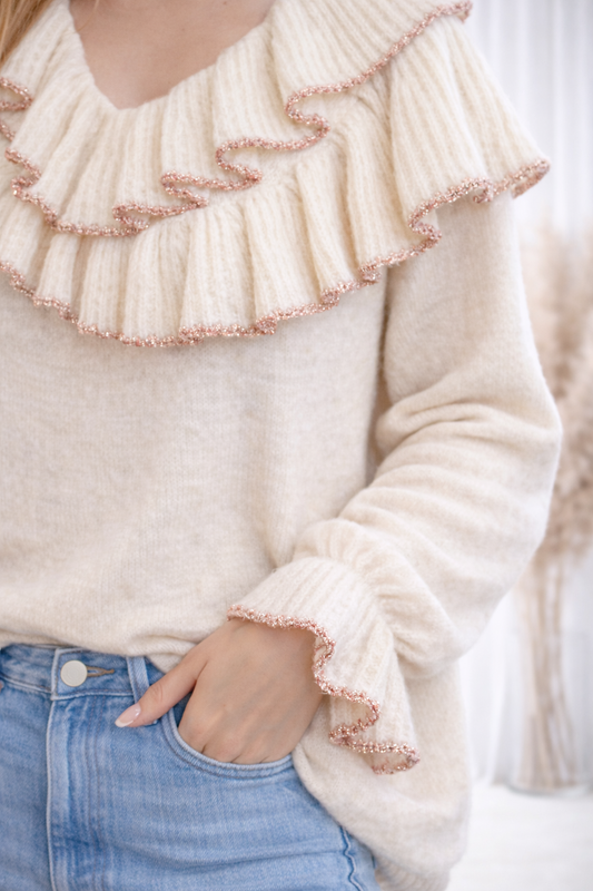 Rüschen Pullover Creme Gold