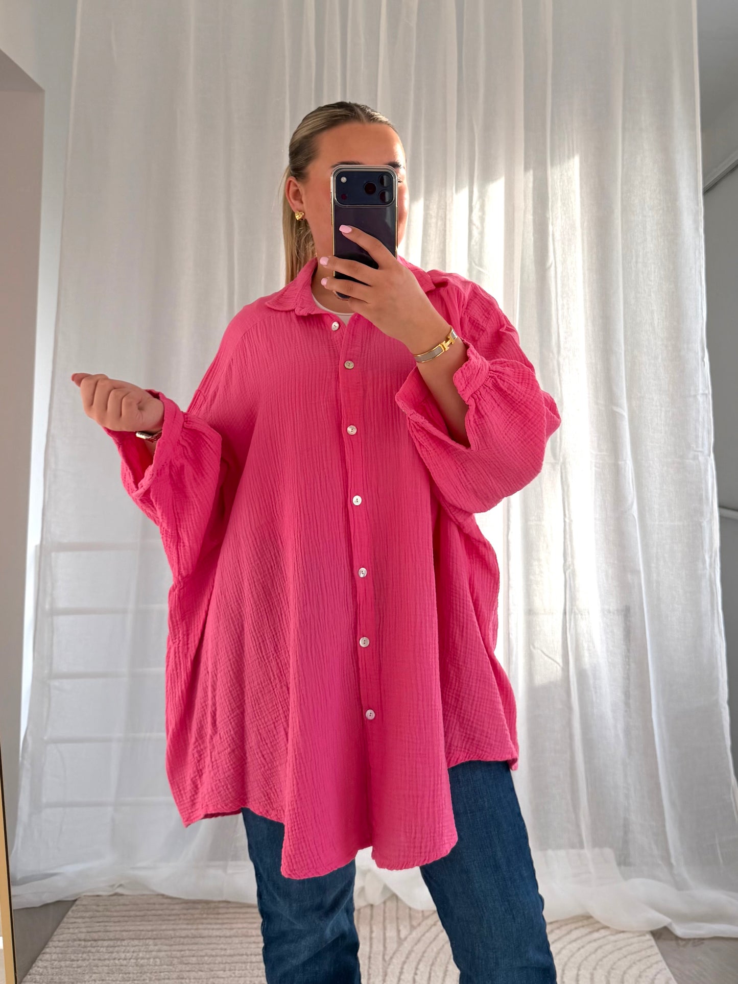 Oversized Musselin Bluse in Pink