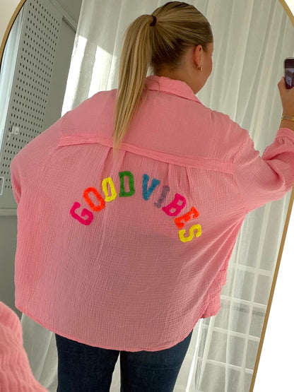 Good Vibes - Musselin Bluse Rosa