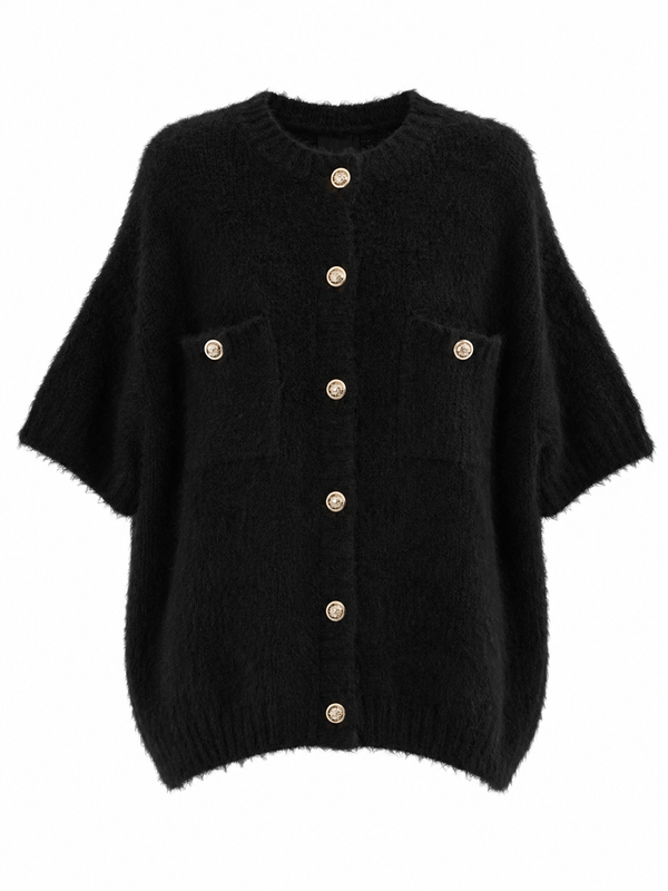 Flauschiger Cardigan mit Goldknöpfen